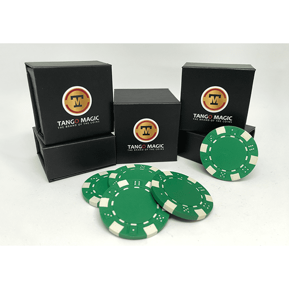 Expanded Shell Poker Chip Green plus 4 Regular Chips (PK001G) by Tango Magic - Trick