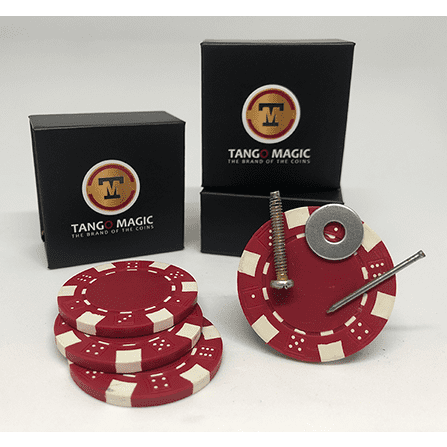Magnetic Poker Chip Red plus 3 regular chips (PK003R) by Tango Magic - Trick