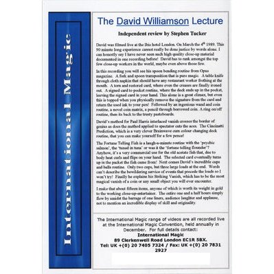 David Williamson Full Lecture by International Magic - DVD