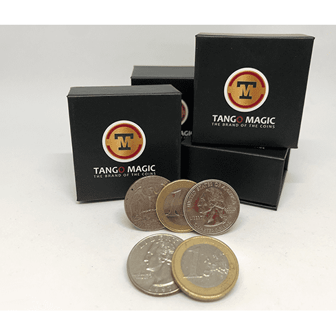 Euro-Dollar Hopping Half (1 Euro and Quarter Dollar) by Tango Magic-Trick (ED004)