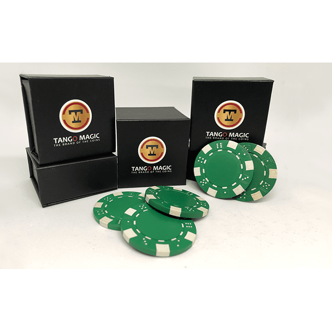 TUC Poker Chip Green plus 3 regular chips (PK002G) by Tango Magic - Trick