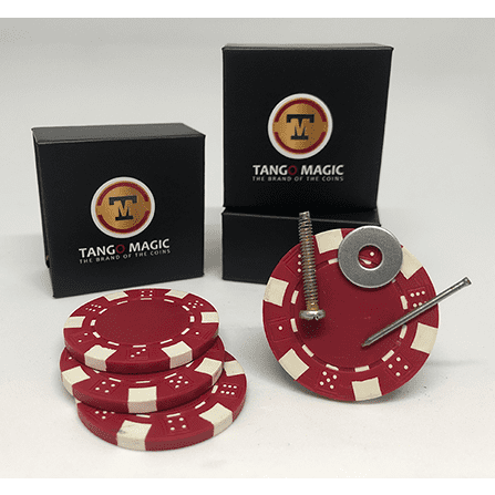 Magnetic Poker Chip Red  plus 3 regular chips (PK003R) by Tango Magic - Trick