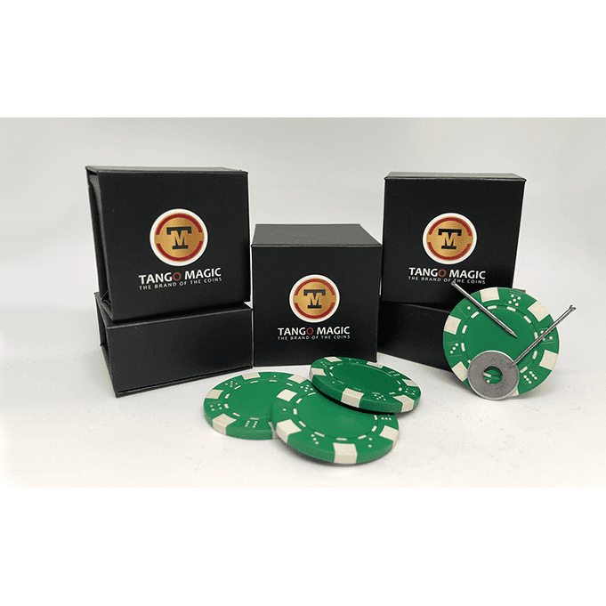 Magnetic Poker Chip Green plus 3 regular chips (PK003G) by Tango Magic - Trick