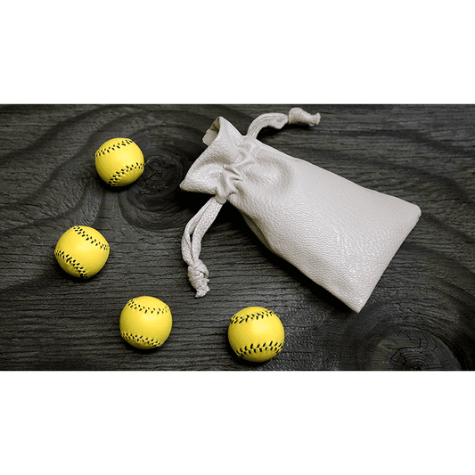 Set of 4 Leather Balls for Cups and Balls (Yellow) by Leo Smetsers - Trick