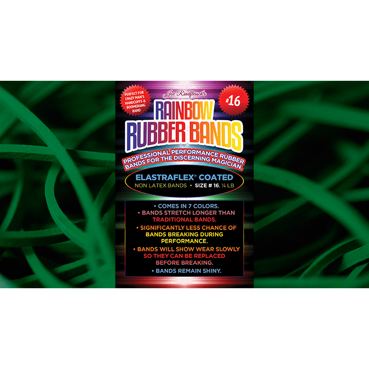 Joe Rindfleisch's SIZE 16 Rainbow Rubber Bands (Marcus Eddie - Green Pack  ) by Joe Rindfleisch - Trick