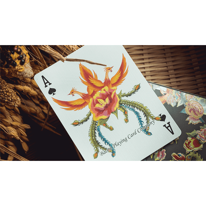 Phoenix and Peony (Green) Playing Cards by Bacon Playing Card Company