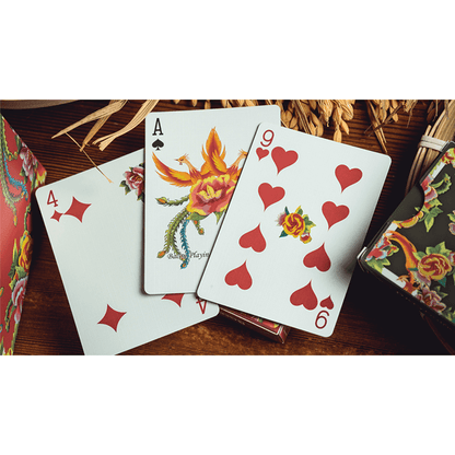 Phoenix and Peony (Red) Playing Cards by Bacon Playing Card Company